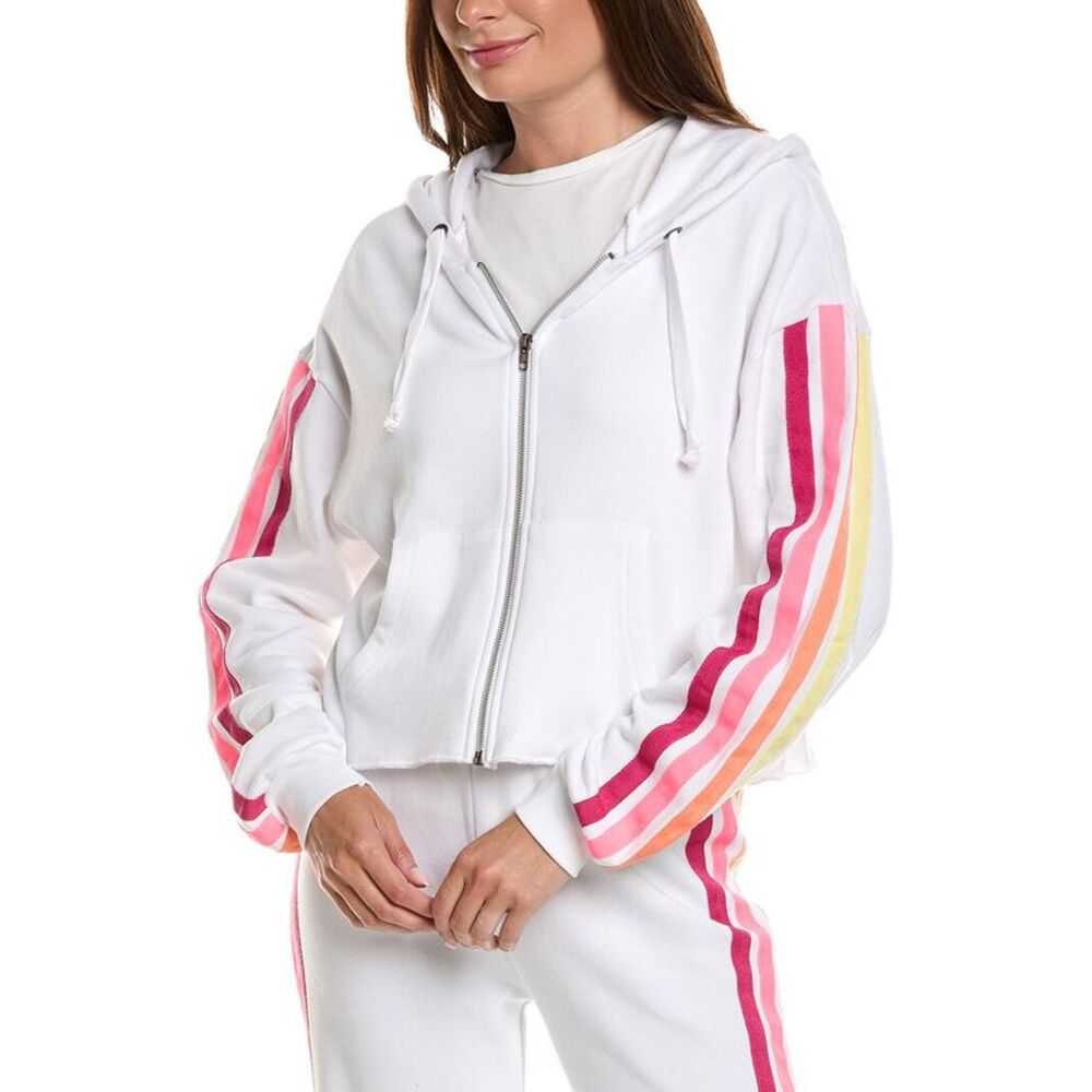 Vintage Havana Womens Stripe Twill Tape Fleece Jacket, White